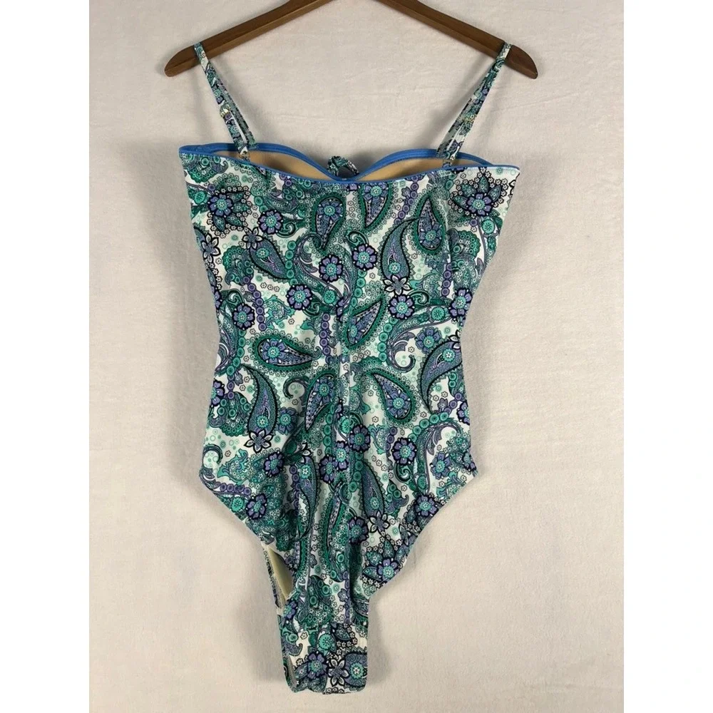 Fit 4 U One Piece Swimsuit W 12 Teal Purple Paisley Fit 4 Ur Tummy Ruched Beach - Picture 2 of 13